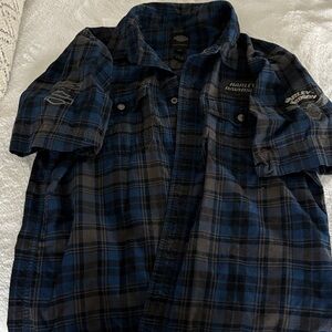 Harley-Davidson Men's Black and Blue Plaid Shirt
